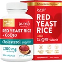 Red Yeast Rice 1200mg with CoQ10 Supplement & Flush Free Niacin 120 Cápsulas vegetarianas de força extra – Advanced Healthy Heart Formula - Non-Irradiated, Citrinin Free