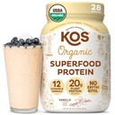 KOS Vegan Protein Powder Erythritol Free, Baunilha USDA Organic - Pea Protein Blend, Superalimento baseado em plantas ricos em vitaminas e minerais - Keto, Dairy Free - Substituição de refeições para mulheres e homens, 28 Servings