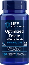 Extensão de vida Folato otimizado (L-Metilfolato) 1700 mcg DFE, 180 Veg Comprimidos