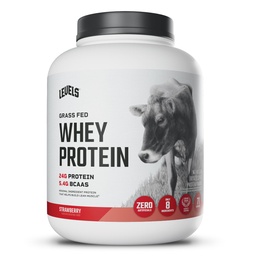 Níveis de proteína de whey alimentado de grama em pó, sem artificiais, 24G de proteína, morango, 5LB