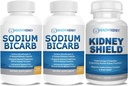 Bicarbonato de sódio 650mg Cápsulas para alívio ácido, alcalinidade 120 comprimidos 2-Pack + Kidney Shield 120 caps Rim Suplemento para apoiar função renal normal
