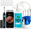 Ferramenta de remoção de cera de ouvido com câmera de ouvido por Tilcare - Sistema de irrigação de ouvido Flushing para adultos e crianças - Kit de limpeza de ouvido perfeito - Inclui bacia, seringa, kit de curette, toalha e 30 pontas descartáveis