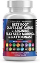 Nutracêuticos limpos Beterraba Raiz Cápsulas Olive Folha Nattokinase Alho Extrato L-Arginina Omega 3 Red Yeast Rice Hibiscus Danshen - Suplemento de suporte saudável - 90 Ct