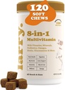 8-em-1 Suplemento para cães multivitamínicos de Larry Coração, Digestão, Fígado, Pele, Casaco, e Suplemento de suporte conjunto para cães com Vitaminas, Minerais, Ómegas, & Glucosamina Chondroitin