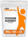 BulkSupplements.com Pó de Gluconato de Potássio - para suporte à hidratação, Suplemento Mineral, Potássio 99mg - Gluten Free, 600mg por serviço, 250g (8.8 oz) (Pacote de 1)