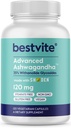 BESTVITE Advanced Ashwagandha 120mg w/Shoden (120 Cápsulas Vegetarianas) - Clinicamente Estudado Contendo Indústria Liderando 35% Withanolide Glycoside - Sem Stearates - Vegan - Não OGM - Gluten Free