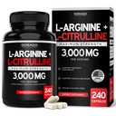 L Arginina L Citrulina Suplemento 3000mg (240 cápsulas) Comprimidos de óxido nítrico para homens - resistência, resistência, desempenho para exercícios - NO Suplementos para homens - Gluten Free, Não-GMO, Vegan Cápsulas