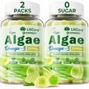 Omega 3 chicletes 2200mg de óleo de algas (DHA 640mg & EPA 290mg) para mulheres e homens, Vegan Omega 3 óleo de peixe alternativa, w/CoQ10, astaxantina, vitamina A, E, D3 para cérebro, olho, antioxidante, açúcar livre 2Packs