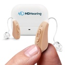MDHearingAid AIR Hearing Aid (Pair), OTC recarregável, Cristal claro som digital por MDHearing, perfeito para óculos, quase invisível