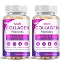 Multi Colágeno Peptídeos Softgel - Tipo I, II, III, V, X - Hidrolisado Colágeno Peptídios com Biotina, Vitamina C, Ácido Hialurônico, Suporta unhas de cabelo da pele, grama-Fed, Não-GMO, 60 Softgel, 2 Pack