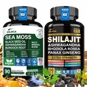 Shilajit 9000mg, Sea Moss 17500mg, Ginger & Black Seed Oil 4000mg, Ashwagandha 5000mg, Rhodiola Rosea, 1000mg Panax Ginseng 1500mg, Tudo em 1 Suplemento - Sea Moss & Shilajit Vitality Bundle