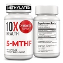 10X Saúde Metilfolato de 5-MTHF - Folato de metilo e magnésio para cérebro, saúde do coração, DNA e síntese de neurotransmissores - Biodisponível Suplemento de folato de metilo - Suplemento de metilfolato 60 Cápsulas