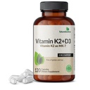 Futurebiotics Vitamina K2 (MK7) com Suplemento D3 - Fórmula não-GMO - 5000 UI Vitamina D3 e 90 mcg Vitamina K2 MK-7, 120 Cápsulas Vegetarianas