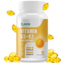 Suplemento de vitamina D3 K2 com óleo MCT, vitamina D3 5000 UI e K2 100 mcg Softgel, osso e coração Suplemento de suporte de saúde, sem glúten - 90 Count Softgels