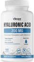 Suplemento de ácido hialurônico 200mg - 120 cápsulas, com vitamina C 100mg, articulação e saúde da pele, fermentação não-GMO, sem glúten, teste de terceiros, fórmula biodisponível