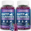 2 Pacote 300MG 5-HTP GABA Supplement Gummies Supplement com 200mg L-Theanina Suplemento para Cérebro, Estabilizador de Humor e Apoio ao Sono, Sem Melatonina, Omega 3-6-9 para Zzzs Natural, Flavor de Mirtilo