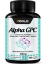 Alfa GPC suplemento de colina 600mg, 99%+ Altamente purificado, Altamente Biodisponível Fonte de Choline, 180 Cápsulas Veggie, Nootrópico Enhancer Cognitivo, Suporta Memória e Função Cérebro, Aumenta o Foco e Mood
