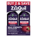 ZzzQuil Líquido Max Reliever força dor, Nighttime Sleep Aid Líquido, Acetaminofeno 1000mg, Difenidramina 50mg HCI, Formando não-habit, Black Cherry Flavored, 2 Pack, 24 FL OZ