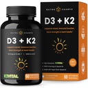 NutraChamps D3 com K2 MK7 Suplemento para Saúde do Coração e Osso ; Vitamina D & K Complexo ; 5000 UI de Vitamina D 3 & 100 mcg de Vitamina K 2 MK-7 ; 60 Cápsulas Vitamina K2 D3