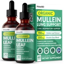 5-em-1 Gotas de Mullein para pulmões e brônquios - Apoio à saúde respiratória do pulmão com extrato de folha de Mullen para pulmões - Tintura de Mullein com Elderberry, Echinacea e raiz de gengibre (60 Servings) (2-pack)