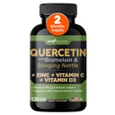 Quercetin com vitamina C e zinco - Nettle Quercetin - Quercetin 500mg - Quercetin com bromelaína - Zinc Quercetin + Vitamina D3 - 120 Veggie Caps - (Não-GMO, Gluten-Free, Vegan) - 2 meses de fornecimento