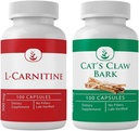 INGREDIENTES ORIGINAIS PUROS L-Carnitina e Garra de Gato Bark Bundle, 100 cápsulas cada, sempre puro, sem aditivos ou enchimentos