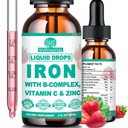 Liquid Iron Supplement w/Vitamin C, B-Complexo, Ferro de alta potência Líquido w. Multivitamin, Vegan Iron Drops para Mulheres, Crianças, Quelate Liquid Iron Supplement for Anemia, Fadiga, Red Blood Cell Support