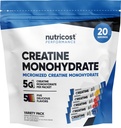 Nutricost Creatina Monohidrato em pó Variety Stickpacks (5 sabores, 20 servões) - Micronizado, 5 gramas de Creatina Monohidrato por embalagem