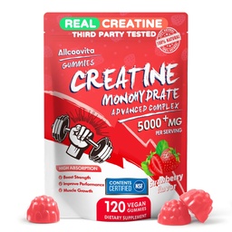 Creatina Complexo de pastilhas mono-hidratadas para homens e mulheres, 5 Gram por serviço Eletrolítico Creatina Gummy para força muscular, Muscle Builder, Energia Boost, Suplemento de pré-trabalho-120 Gomas de morango