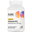 PureFormulas Vitamina K2 MK7 (Menaquinona-7); Alta potência 90mcg; 60 Cápsulas vegetarianas; Suporte Osso e Cardiovascular; Sem Soja, Não-GMO, 60 dias de fornecimento
