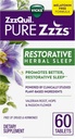 ZzzQuil Pure Zzzs Restorative Herbal Sleep, Tablets, Livre de Drogas e Hormônios, Fórmula Livre de Melatonina, Raiz valeriana, lúpulo, Flor da Paixão, Aids para Sono para Adultos, 60 Contagem