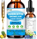 Quercetina com Vitamina C e Zinco - Quercetina Drops Líquidos - Quercetina com Bromelaína - Zinc Quercetina - Suplemento de Suporte Imune para Saúde Respiratória e Resposta do Corpo a Alergias Ocasionais