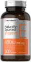 Cápsulas de Horbäach Vitamina E Softgel 400 UI 268mg Contagem 300 Não-GMO e Glúten Fórmula livre de origem natural D-Alpha Tocoferol