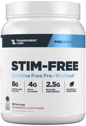 Laboratório Transparente Stim-Free Pré-treino - Cafeína e Stim Free Pré-treino Pó para homens e mulheres com Beta Alanine Pó, Citrulina Malate, & elevATP - 30 Servings, Morango Limonada