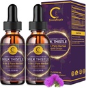 (2 Pack) Líquido de cardo de leite gotas para o fígado limpar detox e reparo, Suplemento de cardo de leite com raiz de dente-de-leão, alcachofra e açafrão para apoio ao fígado e saúde imunológica, Vegan, Não-GMO, 4 FL OZ
