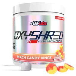 EHP Labs OxyShred pré-treino em pó - pré-treino em pó com L Glutamina e Acetil L Carnitina, Energia Boost Drink - Anéis de doces de pêssego, 60 Servings