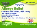 Ohm Cetirizine 10 mg Comprimido - Todos os dias Alergia Alívio - 100 Contagem - Anti-Histamine para Febre de Hay, Pólen, Coceira seca Comichões Olhos - Alívio eficaz de Alergias de Todo o dia