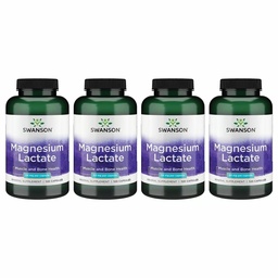 Lactato de Magnésio de Swanson - Suplemento Mineral Promovendo Apoio à Saúde Muscular e Óssea - Forma Mineral de Lactato Sem Lactose para Absorção Gentil - (120 Cápsulas, 84mg Cada) 4 Embalagem