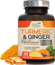 Suplemento de Curcumina Turmérica 2600mg - com gengibre orgânico e açafrão, 95% Curcuminóides, Pimenta preta BioPerine para melhor absorção, Suporte comum Vegan da natureza, Não-GMO, Engarrafado nos EUA - 180 Cápsulas