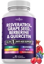 NOVA IDADE Resveratrol, Berberina, Extrato de Sementes de Uva, Quercetina - Suplemento de Polifenol para Mulheres e Homens com Extrato de Noni, N-Acetil Cysteine, Extrato de Acai - 60 Cápsulas