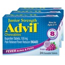 Advil Junior força mastigável Ibuprofeno alívio da dor e redutor de febre, Ibuprofeno infantil para alívio da dor, uva - 24 comprimidos (Pacote de 3)