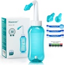 Neti Pot Sinse Nasal Wash 300ML Neti-Pot com 30 pacotes de sal de lavagem nasal e termômetro adesivo limpador de nariz frasco de lavagem Irrigação de pressão limpa para adultos e crianças BPA Free (Light Green)