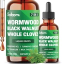 Satoomi 7in1 Gotas líquidas de Wormwood com noz preta, Cravo inteiro, berberina, cardo de leite, melão amargo e açafrão - 60ml por 60 dias