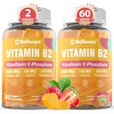 Vitamina B2 Gummies □ Riboflavina 400mg para adultos e crianças com Magnésio & CoQ10 para energia e alívio de enxaqueca □ Açúcar livre B2 Vitamina VIT B □ Não OGM, Vegan, 120 Condes