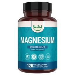 Aninhado Naturals Magnésio Glicinato Quelato - 200mg Quelated Magnésio Suplemento para Cães Músculos, Relaxação, & Apoio ao Sono - 100% Albion TRACCS Buffered Magnésio Glicinato - 120 Cápsulas Vegan