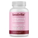 BESTVITE L-Arginina L-Ornitina 500-250 (120 Cápsulas vegetarianas) - Sem estearatos - Sem preenchimentos - Vegan - Não OGM - Sem glúten - Sem silicato de cálcio