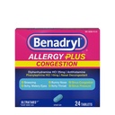 Benadril Alergia Plus Congestion Ultratabs, Medicina com Difenidramina HCl Anti-histamínico e fenilefrina HCl Nasal Descongestionante, Alergia & Sinus Congestion Relief Tablets, 24 quilates