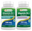 Melhores naturais Vitamina B1 como mononitrato de tiamina 500 mg e vitamina B2 (Riboflavina) 400mg