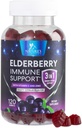 Elderberry Gummies com Vitamina C, D3 e Zinco - Gummy Apoio Imune para Crianças e Adultos, Black Elderberry Extract Gummy Imune Health Supplement, Black Elder Berry Vitamina - 120 Gummies