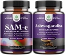 Pacote de pura SAM-E Nootropic Brain Supplement and Mood Enhancer Organic Ashwagandha Capsules - Supplement Brain Support - Thyroid Energy Focus and Adrenal Support
